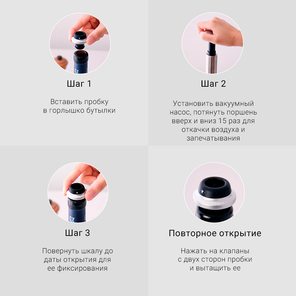 Набор вакуумных пробок с насосом для вина Xiaomi Circle Joy CJ-JS05